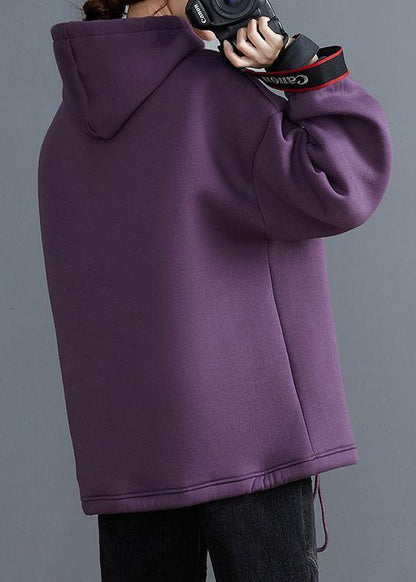 Beautiful purple tunic top hooded drawstring blouses - SooLinen