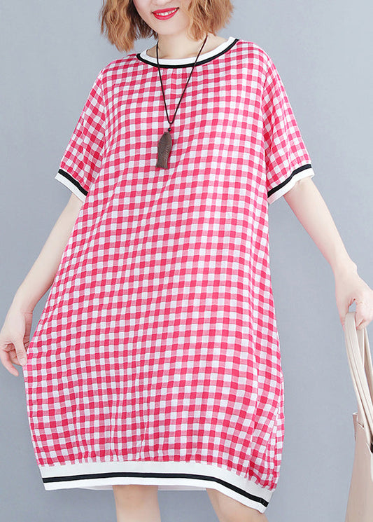 Schöne rot karierte Baumwollkleidung 18. Jahrhundert Tutorials O-Ausschnitt Midi Sommerkleid