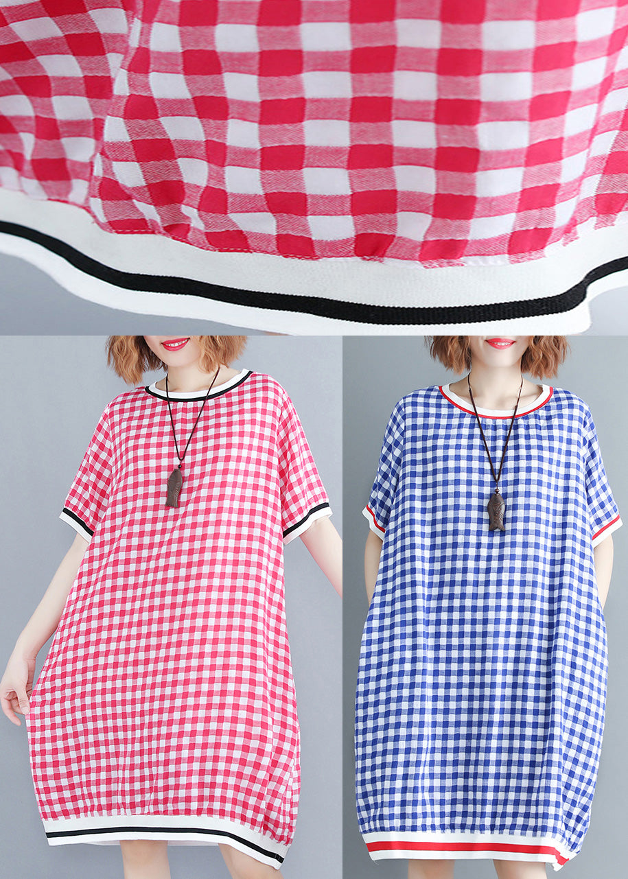 Schöne rot karierte Baumwollkleidung 18. Jahrhundert Tutorials O-Ausschnitt Midi Sommerkleid