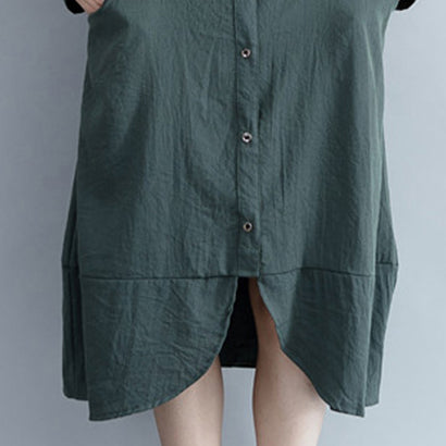 Schöne Stehkragen Baumwolle Tuniken Casual Garderoben schwarzes übergroßes Kleid