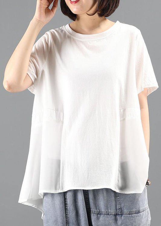 Beautiful white tops women Wardrobes o neck patchwork summer tops - SooLinen