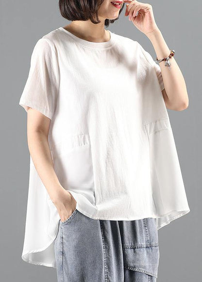 Beautiful white tops women Wardrobes o neck patchwork summer tops - SooLinen