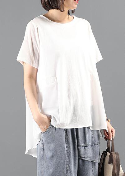 Beautiful white tops women Wardrobes o neck patchwork summer tops - SooLinen