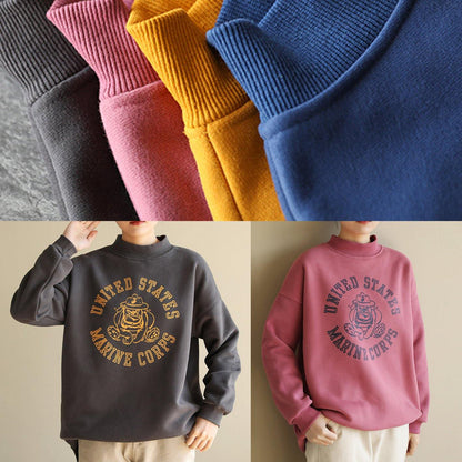 Beautiful yellow cotton tunics for women half high neck oversized prints Sweatshirt - SooLinen