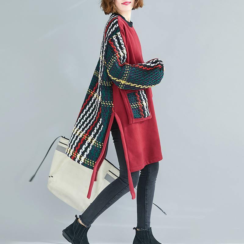 Beautiful Black Cotton Clothes Women Patchwork  Oversized Side Open Dress - SooLinen