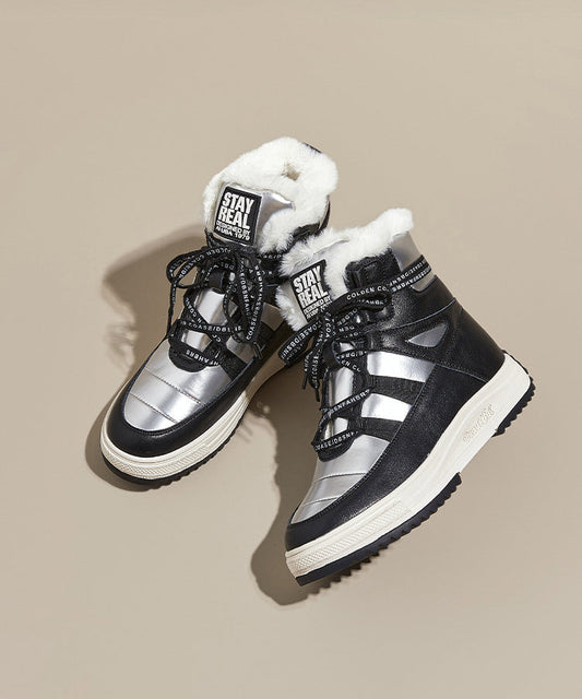 Beigefarbene Plateau-Stiefel aus Rindsleder mit Schnürung