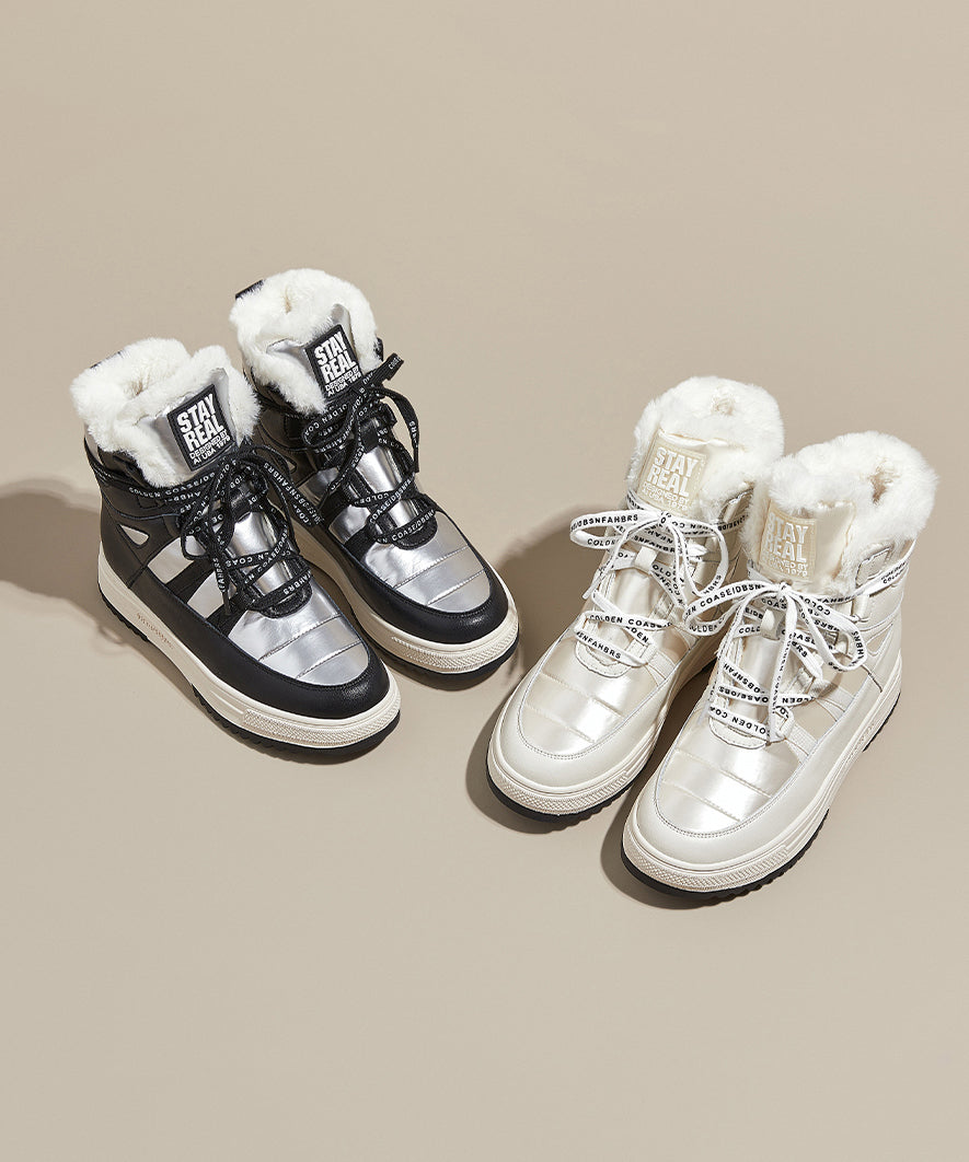 Beigefarbene Plateau-Stiefel aus Rindsleder mit Schnürung