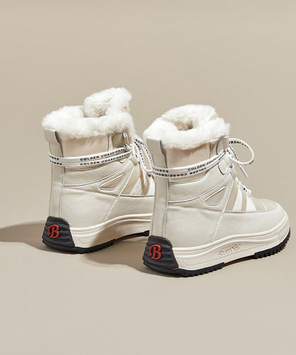 Beigefarbene Plateau-Stiefel aus Rindsleder mit Schnürung