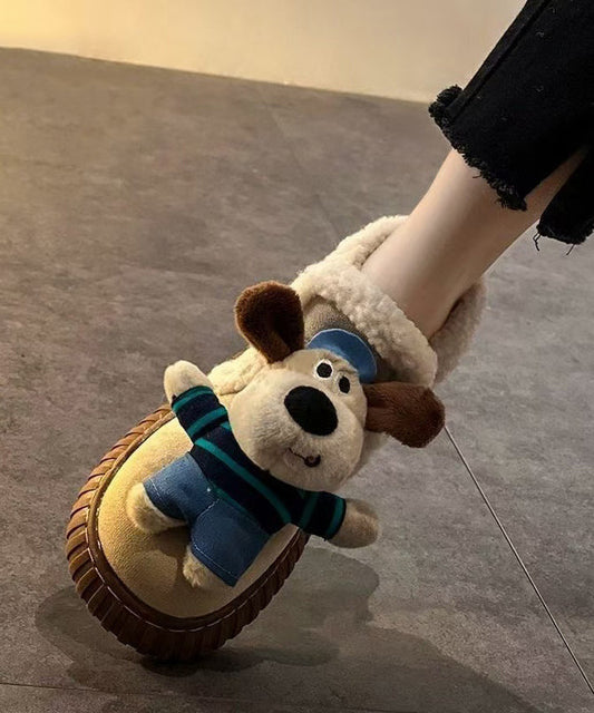 Beige Plateau-Stiefel mit Cartoon-Hunden-Motiv, flauschig gefüttert