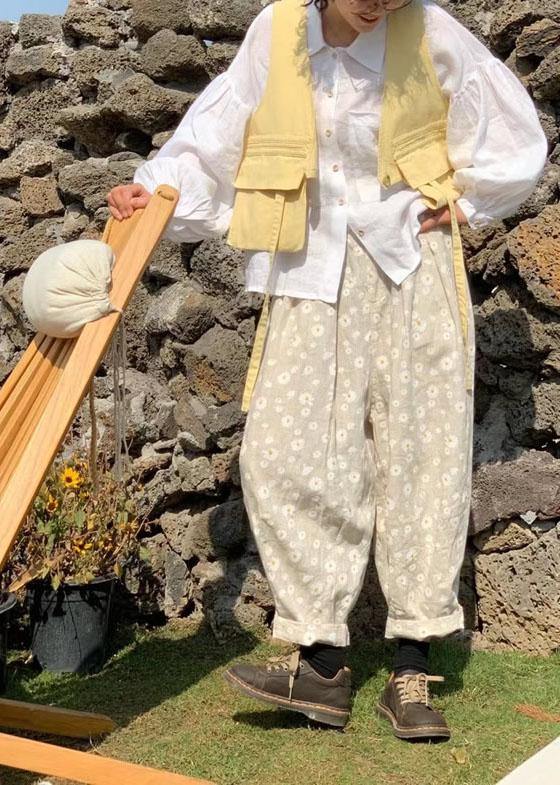 Beige Casual Pockets Print Fall Floral Pants - SooLinen