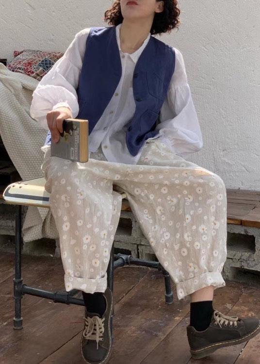 Beige Casual Pockets Print Fall Floral Pants - SooLinen