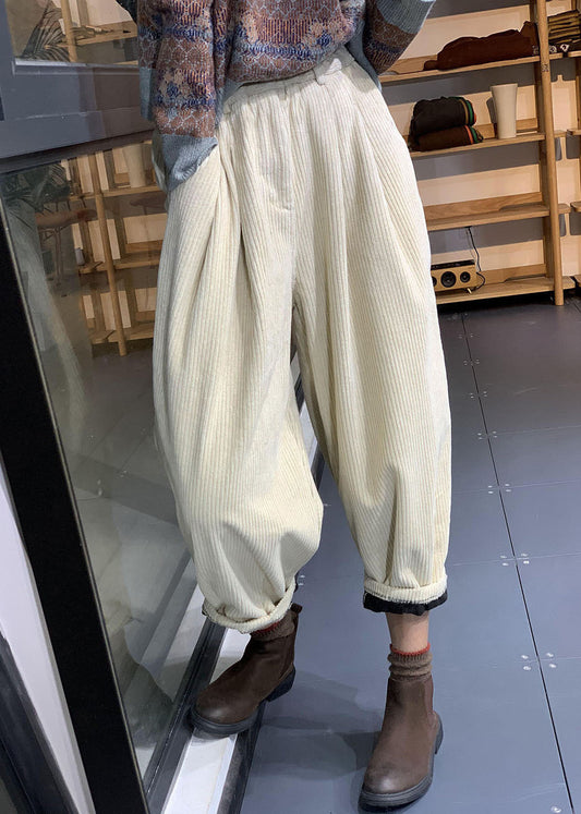 Beige Cord Haremshose Hohe Taille Warm Fleece Winter