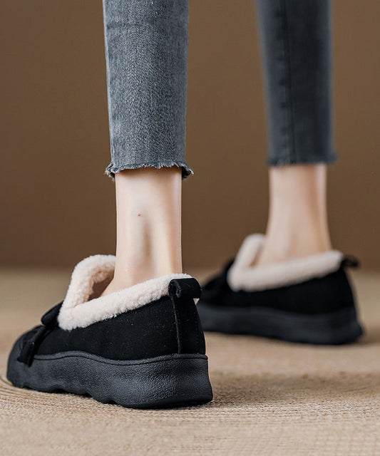 Beigefarbene Schuhe aus Rindsleder mit Ziernähten für Plattfüße, flauschiges Wollfutter