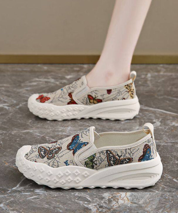 Beige Flat Shoes For Women Cotton Fabric DIY Flat Shoes For Women