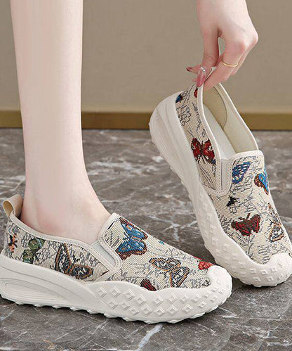 Beige Flat Shoes For Women Cotton Fabric DIY Flat Shoes For Women