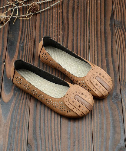Beige For Women Hollow Out Flat Feet Shoes - SooLinen