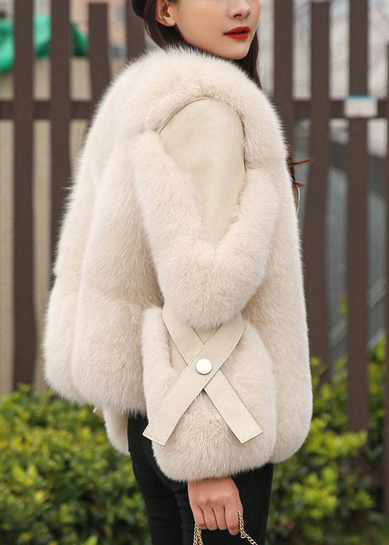 Beige Fuchskragenknopf Leder und Kunstpelzmäntel Winter
