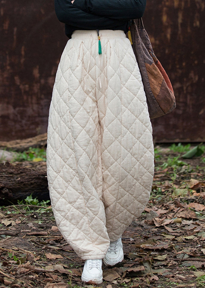 Pantalones beige con diseño original, bolsillos, relleno de algodón liso, cintura elástica