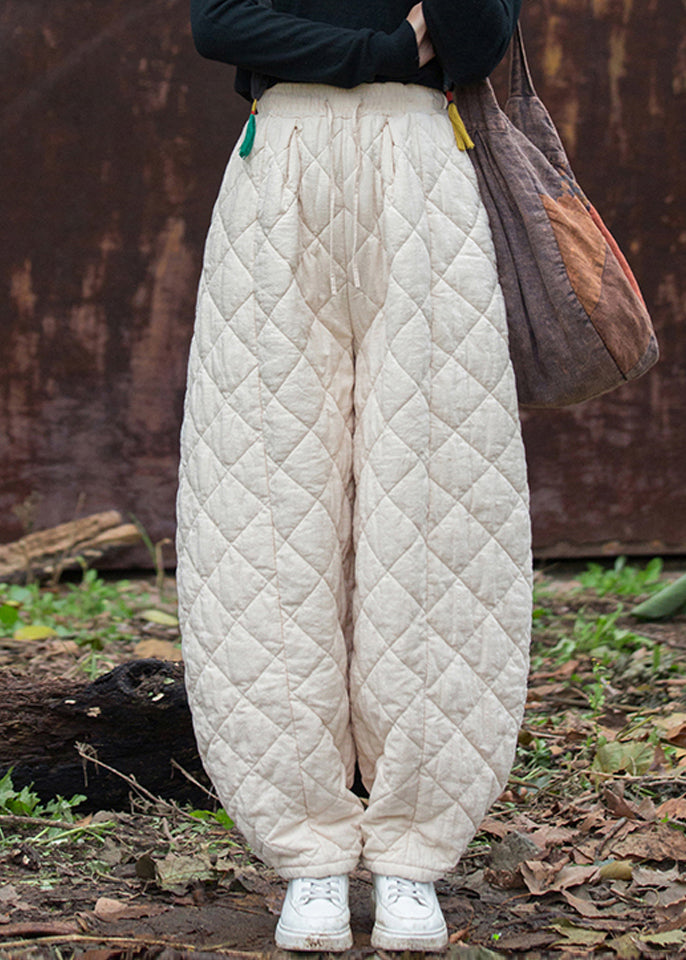 Pantalones beige con diseño original, bolsillos, relleno de algodón liso, cintura elástica