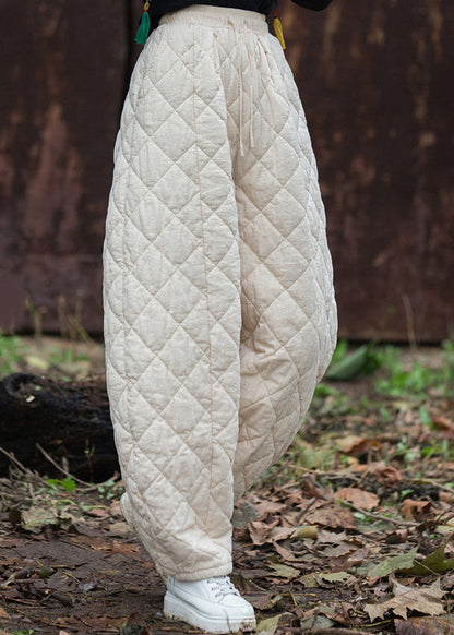 Pantalones beige con diseño original, bolsillos, relleno de algodón liso, cintura elástica