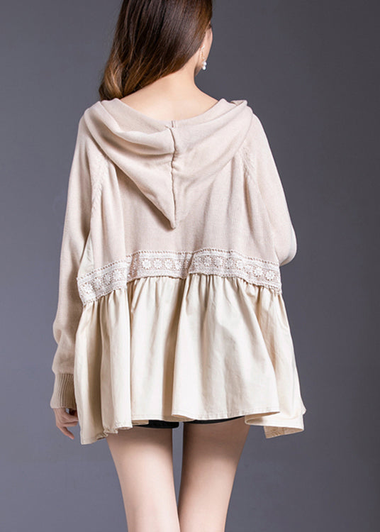Beige Patchwork Knit Top Frühling