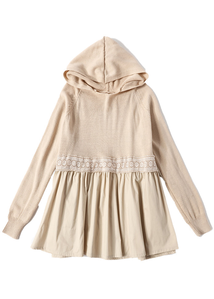 Beige Patchwork Knit Top Frühling