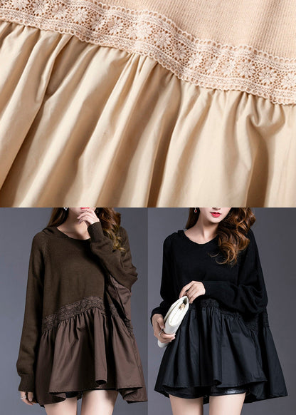 Beige Patchwork Knit Top Frühling