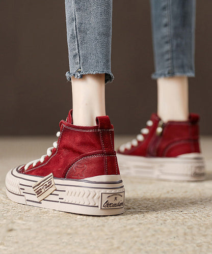 Beige Plateau-Sneaker aus Rindsleder, lässige Schnürschuhe mit hohem Schaft