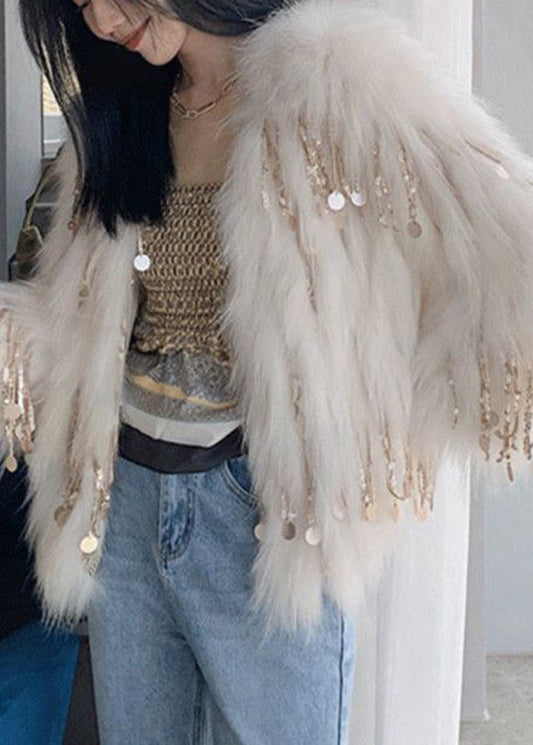 Beige Kunstleder und Pelzmäntel Winter