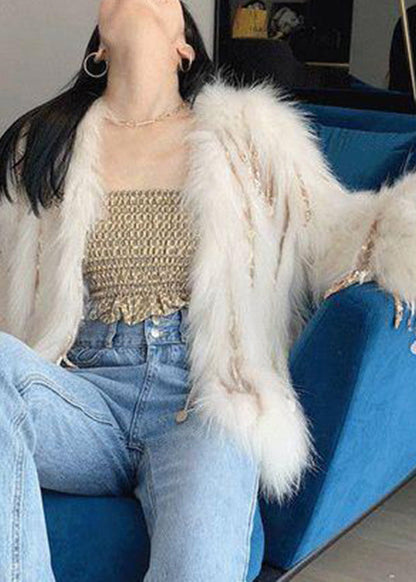 Beige Kunstleder und Pelzmäntel Winter