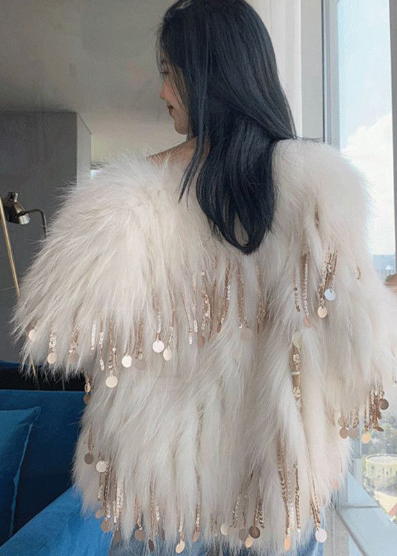 Beige Kunstleder und Pelzmäntel Winter