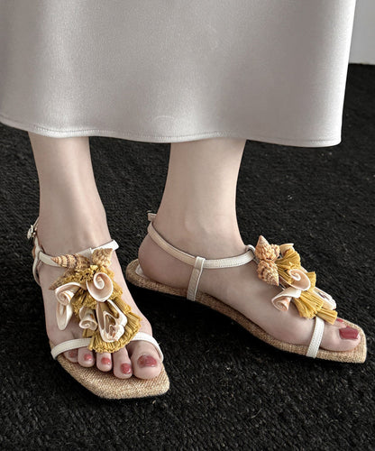 Beige Sheepskin Tassel Splicing Boho Water Sandals Peep Toe