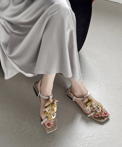 Beige Sheepskin Tassel Splicing Boho Water Sandals Peep Toe