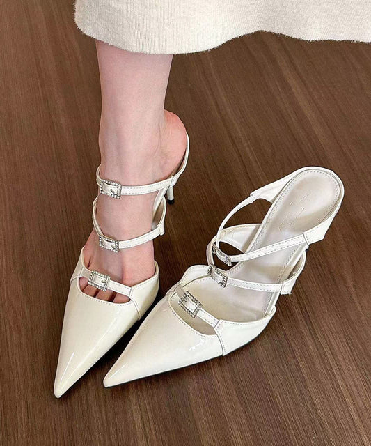 Beige Stiletto Heels Splicing Slide Sandalen Aushöhlen Spitzschuh