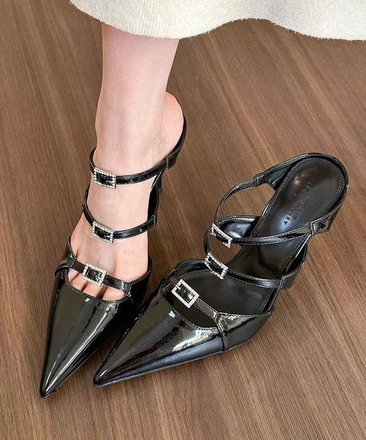 Beige Stiletto Heels Splicing Slide Sandalen Aushöhlen Spitzschuh