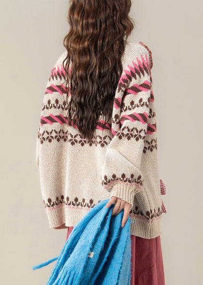 Beige gestreifte, kuschelige Strickmäntel mit Knopfleiste und Rüschen