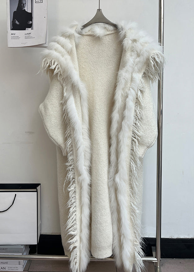 Beigefarbene Patchwork-Wollmäntel mit Quastentaschen und Matrosenkragen