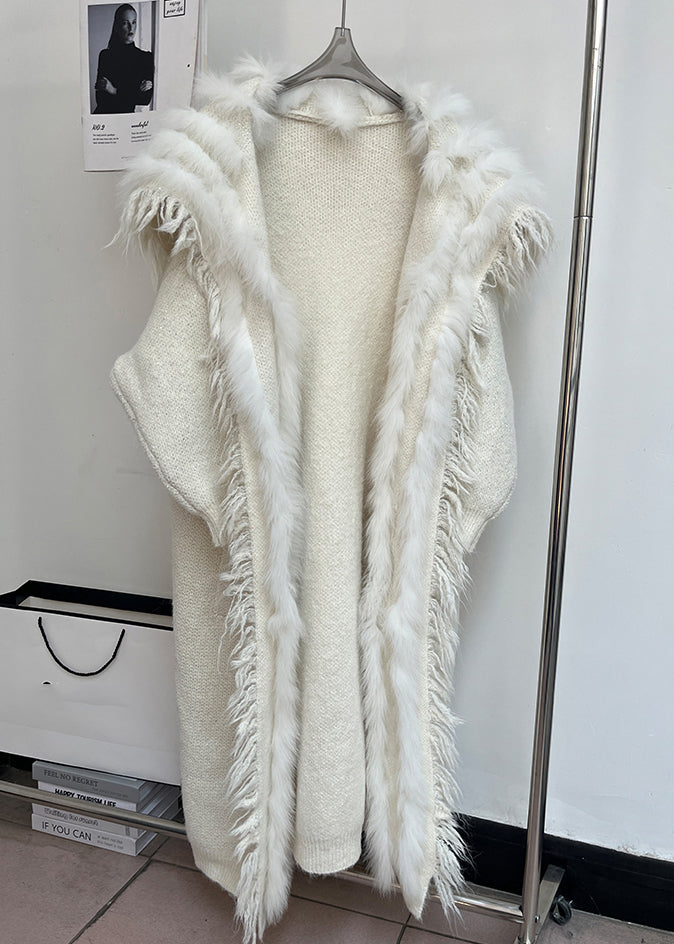 Beigefarbene Patchwork-Wollmäntel mit Quastentaschen und Matrosenkragen