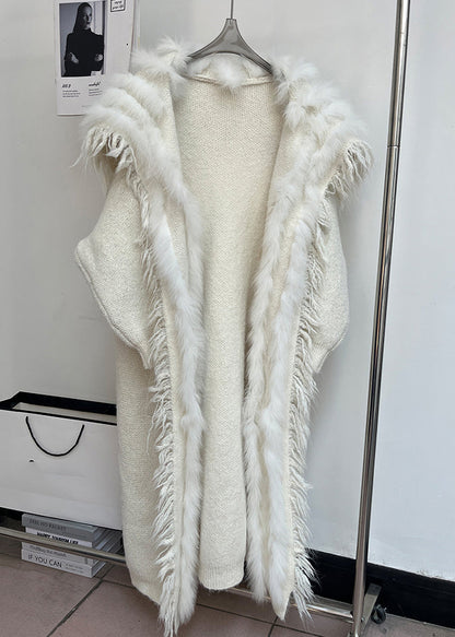 Beigefarbene Patchwork-Wollmäntel mit Quastentaschen und Matrosenkragen