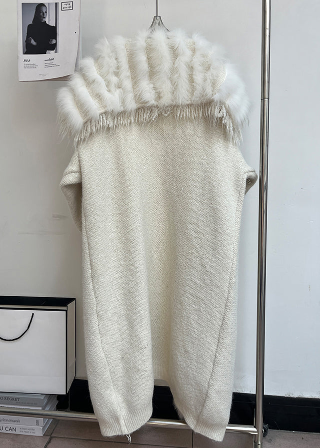 Beigefarbene Patchwork-Wollmäntel mit Quastentaschen und Matrosenkragen