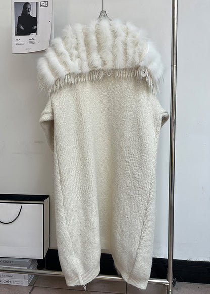 Beigefarbene Patchwork-Wollmäntel mit Quastentaschen und Matrosenkragen