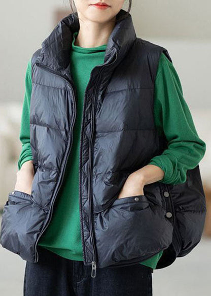 Beige Dicke Entendaunen Winterwesten Übergroße Reißverschluss