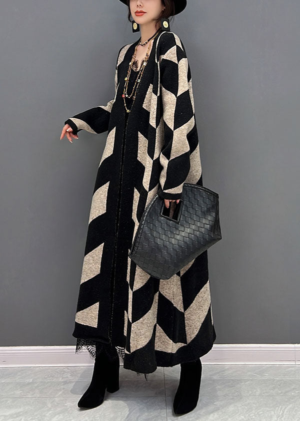 Beige Warme Strick Lose Strickjacke Gestreiften Druck Winter