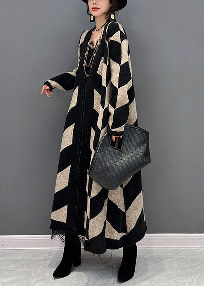 Beige Warme Strick Lose Strickjacke Gestreiften Druck Winter