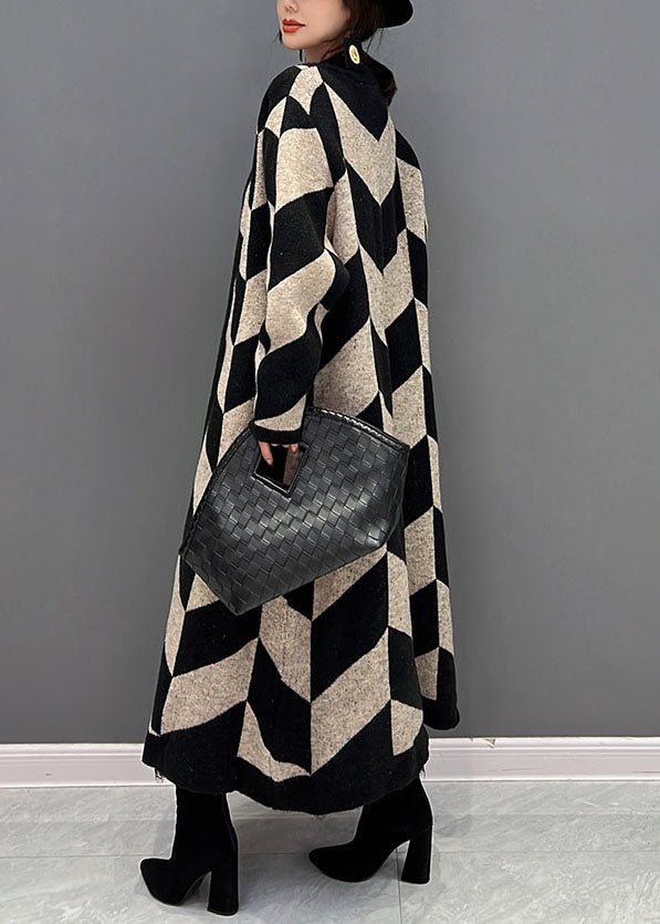 Beige Warme Strick Lose Strickjacke Gestreiften Druck Winter