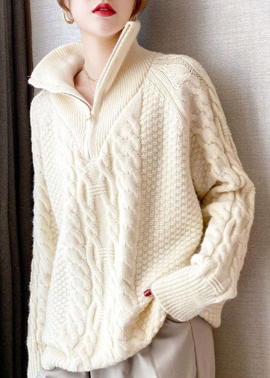 Beige dicken Strick Pullover Tops Rollkragen Frühling