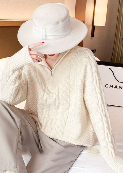 Beige dicken Strick Pullover Tops Rollkragen Frühling