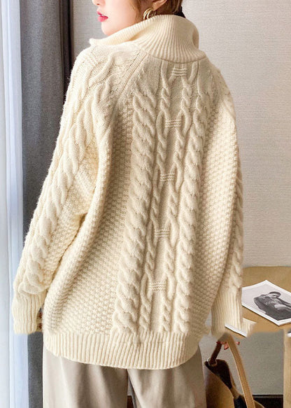 Beige dicken Strick Pullover Tops Rollkragen Frühling