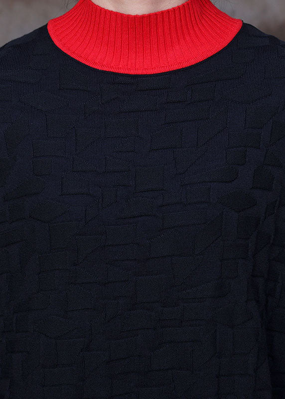 Schwarzer Strickpullover mit Fledermausflügelärmeln für den Winter