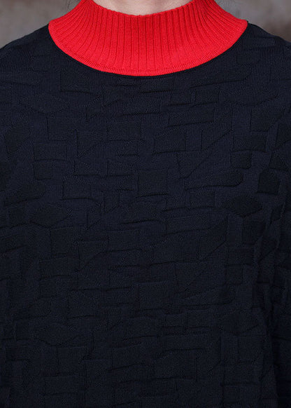 Schwarzer Strickpullover mit Fledermausflügelärmeln für den Winter